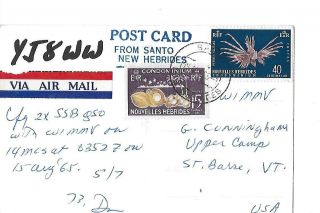 1965 YJ8WW Hebrides a Don Miller sponsor card QSL Radio Card.  stamps 2