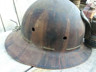 antique gold Miner ' s helmet with carbide lamp Autolite 8