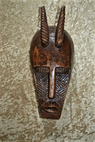 Vintage Carved Wood Ashanti African Tribal Mask W/ Horns Tribes Ethnic