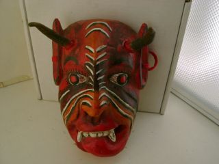 Ceremonial Wood Horned Mask With Real Horns Life Size Tribal Horn Mask