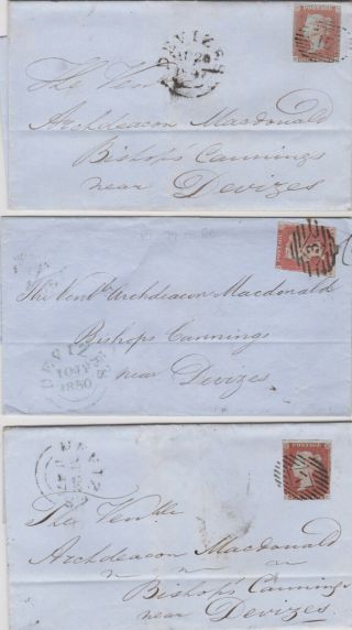 1847 - 50 Qv Three London Covers All With 1d Penny Red Stamps Sent To Devizes