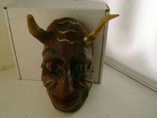 Ceremonial Wood Horned Mask With Real Horns Life Size Handmade Tribal Horn Mask