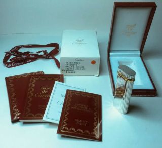 20th Annv.  Must de Cartier Silver & Gold Godron Faceted Sapphire Briquet Lighter 12