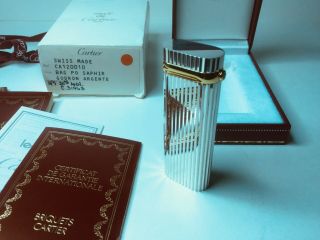 20th Annv.  Must de Cartier Silver & Gold Godron Faceted Sapphire Briquet Lighter 2