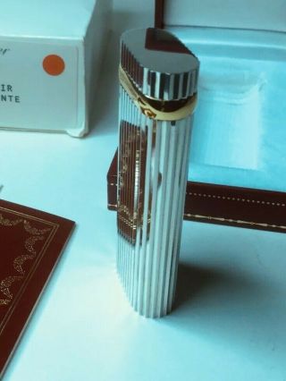 20th Annv.  Must de Cartier Silver & Gold Godron Faceted Sapphire Briquet Lighter 5