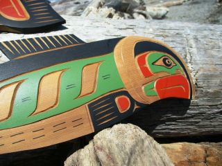 Northwest Coast First Nations native wood Art carved Salmon cedar signed 3