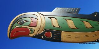 Northwest Coast First Nations native wood Art carved Salmon cedar signed 4