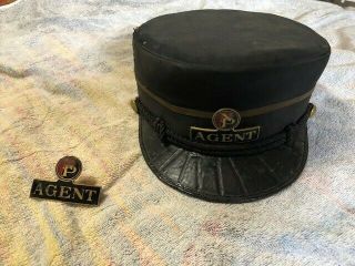 Old Northern Pacific Railroad Agent Hat With Badge And Pin