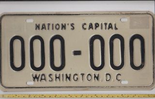 1969 - 1974 Base Washington,  D.  C.  License Plate 000 000,  Sample