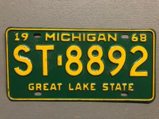 Vintage 1969 Michigan License Plate Great Lake State Green/yellow St - 8892