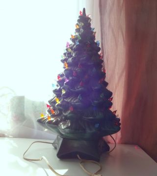 Vtg Grandma Retro Nostalgic Ceramic Green Glaze Lighted Table Christmas Tree 24 "