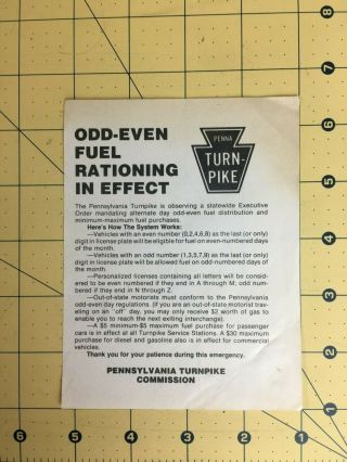 Flyer Penna Turnpike Pennsylvania Turnpike Commission Odd Even Gas Rationing