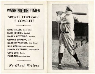 1934 Washington Times Babe Ruth Last Yankee Game Premium Foldout Ex,