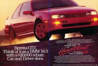 1991 Chevrolet Beretta Gtz 2 - Page Advertisement Print Art Car Ad J995