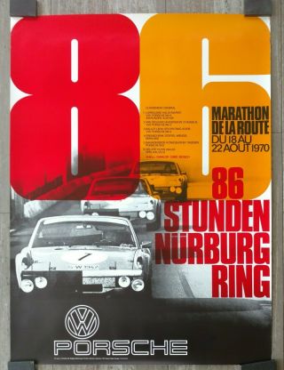 Porsche 914 " 86 Hours Of Nurburg Ring " Poster,  1970