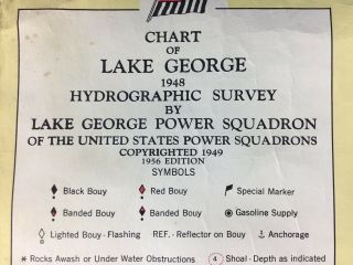 Antique 1956 Linen Backed Hydro Survey Map Lake George,  NY Adirondacks 7 Feet 2