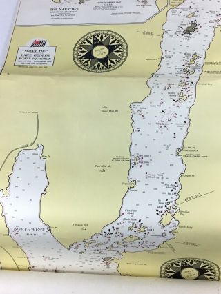 Antique 1956 Linen Backed Hydro Survey Map Lake George,  NY Adirondacks 7 Feet 3