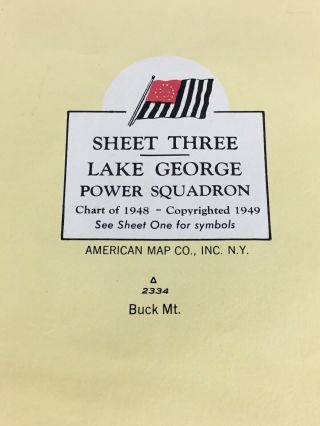 Antique 1956 Linen Backed Hydro Survey Map Lake George,  NY Adirondacks 7 Feet 6
