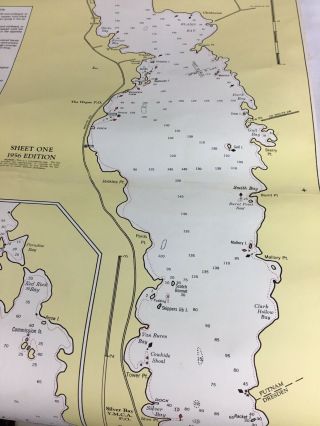Antique 1956 Linen Backed Hydro Survey Map Lake George,  NY Adirondacks 7 Feet 8