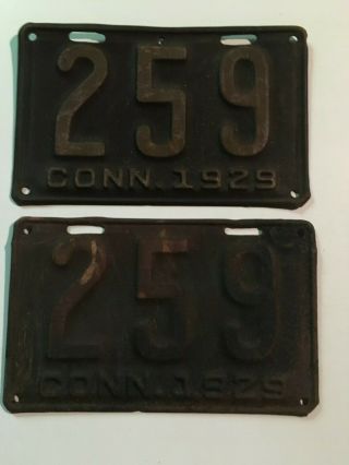 1929 Connecticut License Plate Pair Plates Low Number 3 Digit Ford Model A Dodge