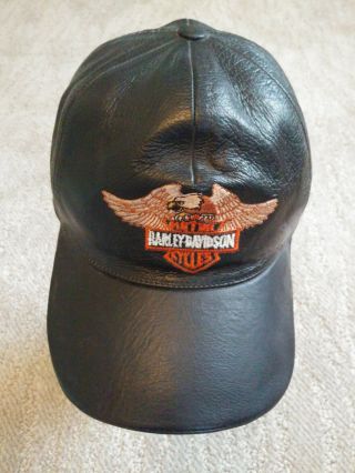 Harley Davidson Black Leather Ball Cap Hat Embroidered Logo Adjustable