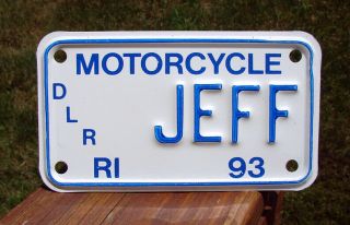 1993 Rhode Island Motorcycle Dealer Vanity License Plate Jeff