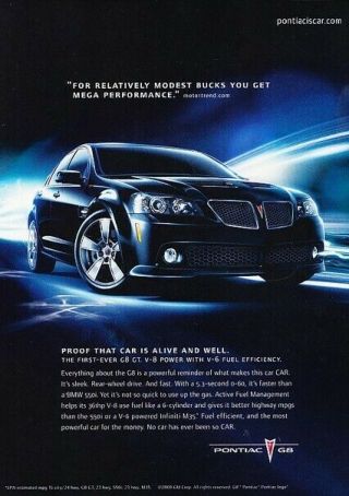 2008 Pontiac G8 Advertisement Print Art Car Ad J399