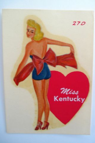 Charming Vintage Decal " Miss Kentucky " W/ Pretty Woman W/ Big Red Bow