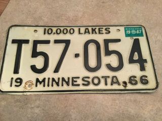 Vintage 1966 Minnesota License Plate 10,  000 Lakes White/black T57 - 054