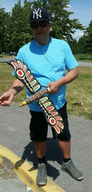 Northwest Coast Native 3D Eagle with salmon Squamish Nation sculpture carving 3