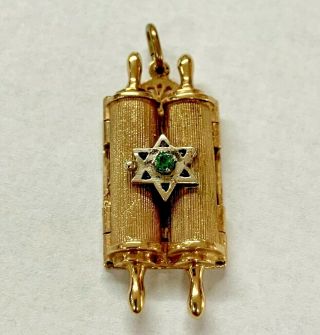 Estate 14k Gold Jewish Scroll Emerald Star Pendant,  7.  5 Grams