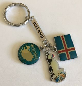 Iceland Keychain Puffin Keyring Flag Charms Tag A179