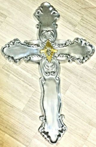 Large Silver Hanging Wall Cross 18.  5 " Tall X 12 " Wide Solid Brass Silver Plated