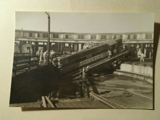 Vintage Photo Boston & Maine Railroad Loco 1555 Train Wreck Turntable Pit