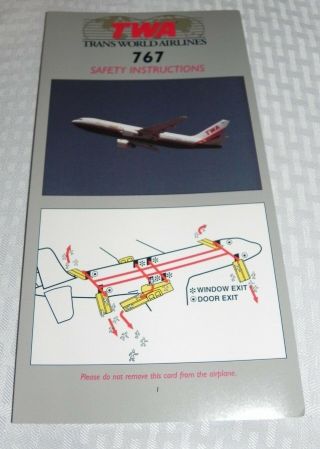 Twa Boeing 767 Safety Instructions Card 6/97 Nos