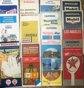 14 Vintage Official Gas Station Road Maps,  1950’s - 60’s