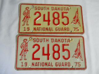 Vintage Matched Pair 1975 South Dakota National Guard License Plates 2485