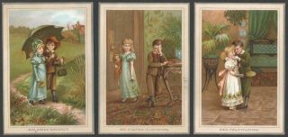 Y36 - Child Couples - Matched Set Of Three Victorian French Birthday Cards