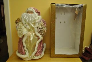 Pink Rose Victorian Santa Clause 19 " Christmas Table Top Tree Topper Dillard 