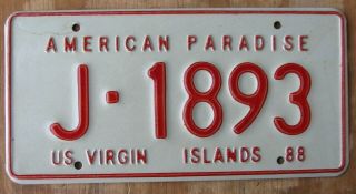 Us Virgin Islands - St Johns - Caribbean Island License Plate 1988 J - 1893