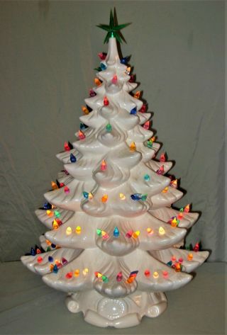 Vintage Atlantic Mold White Ceramic Christmas Tree 24 " - 2 Pc.  Extra Large Size