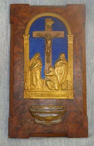 Antique French Holy Water Font " Le Christ Sur La Croix "