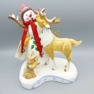 House Of Hatten Denise Calla Snowman With Reindeer Christmas Figurine