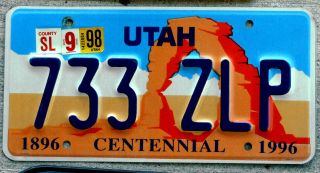 Utah Centennial License Plate Featuring Arches National Park - 1998 Sl Stickers