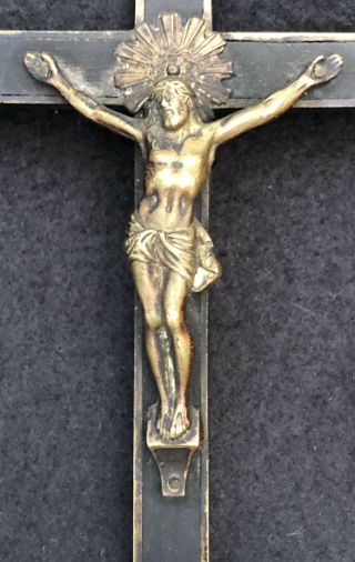Antique Brass Wood Inlay Pectoral Skull Crossbones Crucifix Sacred Heart Sword 4