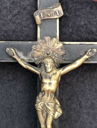 Antique Brass Wood Inlay Pectoral Skull Crossbones Crucifix Sacred Heart Sword 5