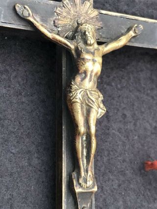 Antique Brass Wood Inlay Pectoral Skull Crossbones Crucifix Sacred Heart Sword 6