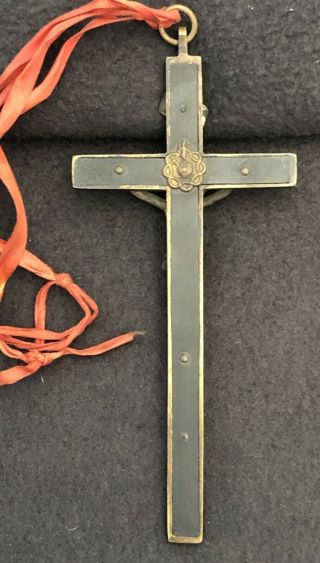 Antique Brass Wood Inlay Pectoral Skull Crossbones Crucifix Sacred Heart Sword 7