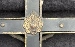 Antique Brass Wood Inlay Pectoral Skull Crossbones Crucifix Sacred Heart Sword 8
