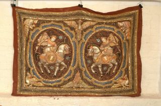 Atq Old Burmese Kalaga Embroidery Beaded Glass Jeweled Thai Wall Tapestry 52 "